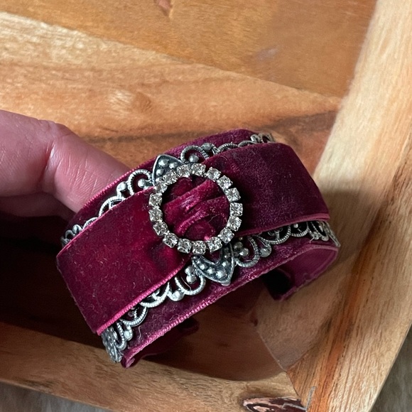 Victorian Steampunk Maroon Velvet & Metal Cuff - Picture 8 of 15